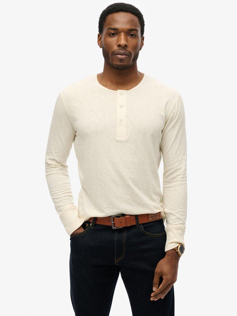 Product image 1 of 5, which shows Superdry Merchant Store Grandad Lightweight Top, Oyster Cream, S