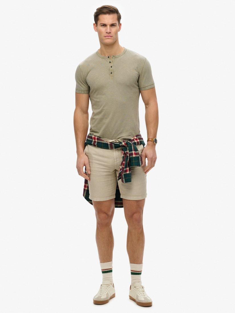 Product image 3 of 4, which shows Superdry Slub Cotton Short Sleeve Jersey Grandad Top, Light Khaki Green, S