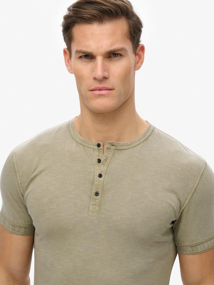 Product image 4 of 4, which shows Superdry Slub Cotton Short Sleeve Jersey Grandad Top, Light Khaki Green, S