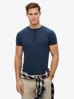 Superdry Slub Cotton Short Sleeve Jersey Grandad Top, Lauren Navy