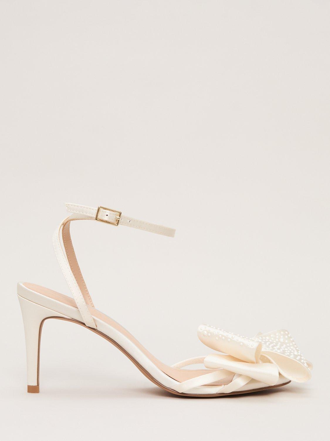 Product image 1 of 9, which shows Phase Eight Pearl Bow Bridal Sandals, Ivory, 3