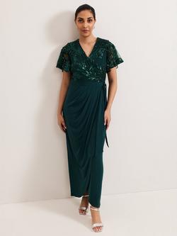 Phase Eight Petite Minty Sequin Dress, Dark Green, Dark Green