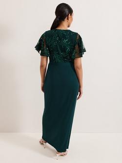 Phase Eight Petite Minty Sequin Dress, Dark Green - view 2, Dark Green