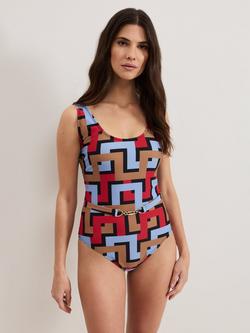 Phase Eight Geometric Belted Swimsuit, Multi, Multi