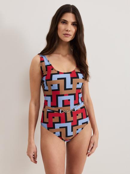 Phase Eight Geometric Belted Swimsuit, Multi, Multi