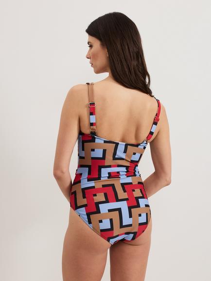 Phase Eight Geometric Belted Swimsuit, Multi - view 2, Multi