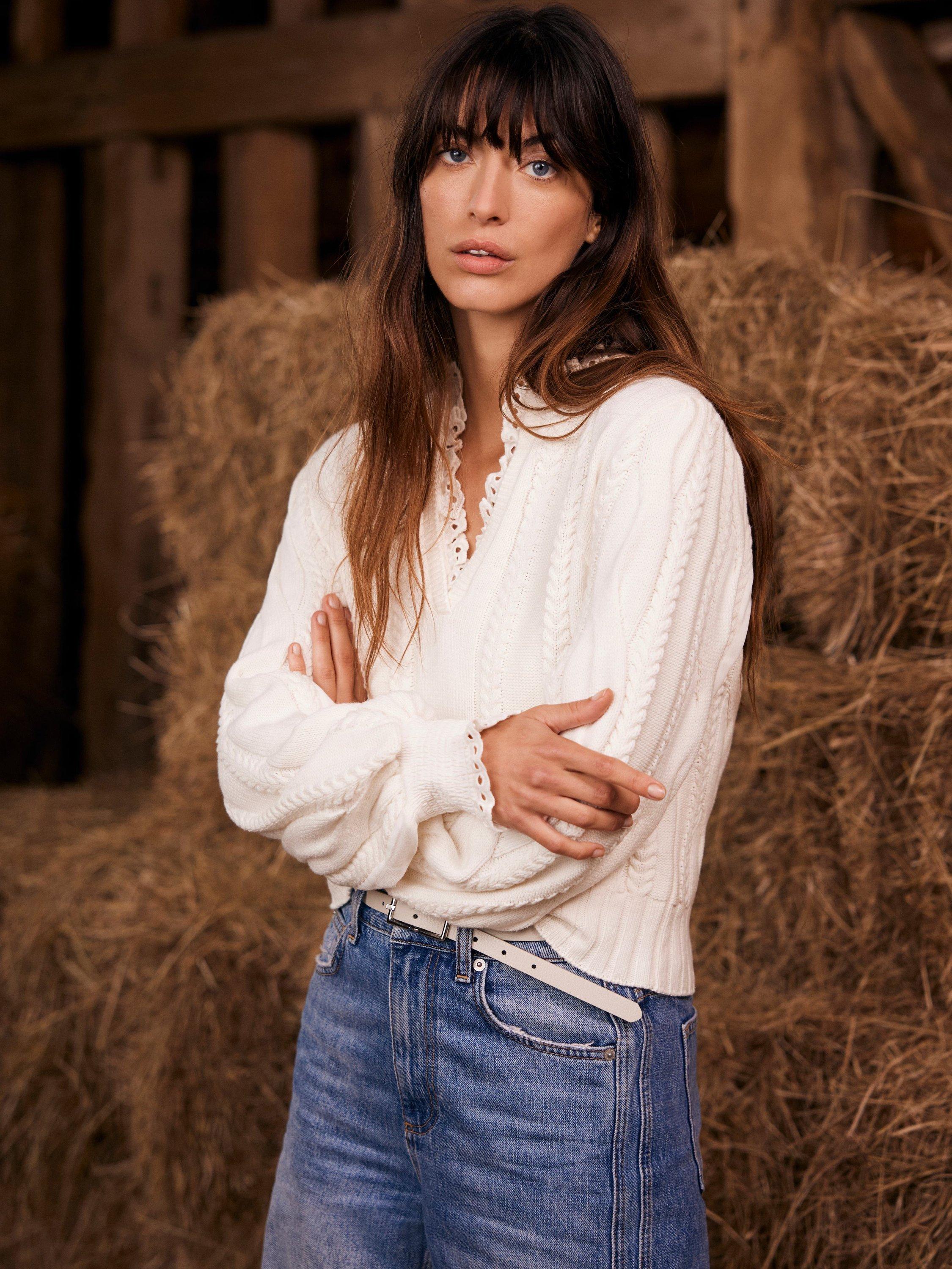 Product image 2 of 9, which shows Mint Velvet Ruffle Trim Jumper, Ivory, M