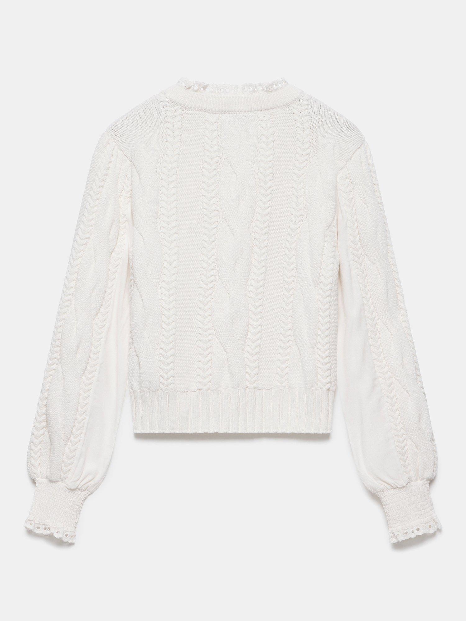 Product image 8 of 9, which shows Mint Velvet Ruffle Trim Jumper, Ivory, M