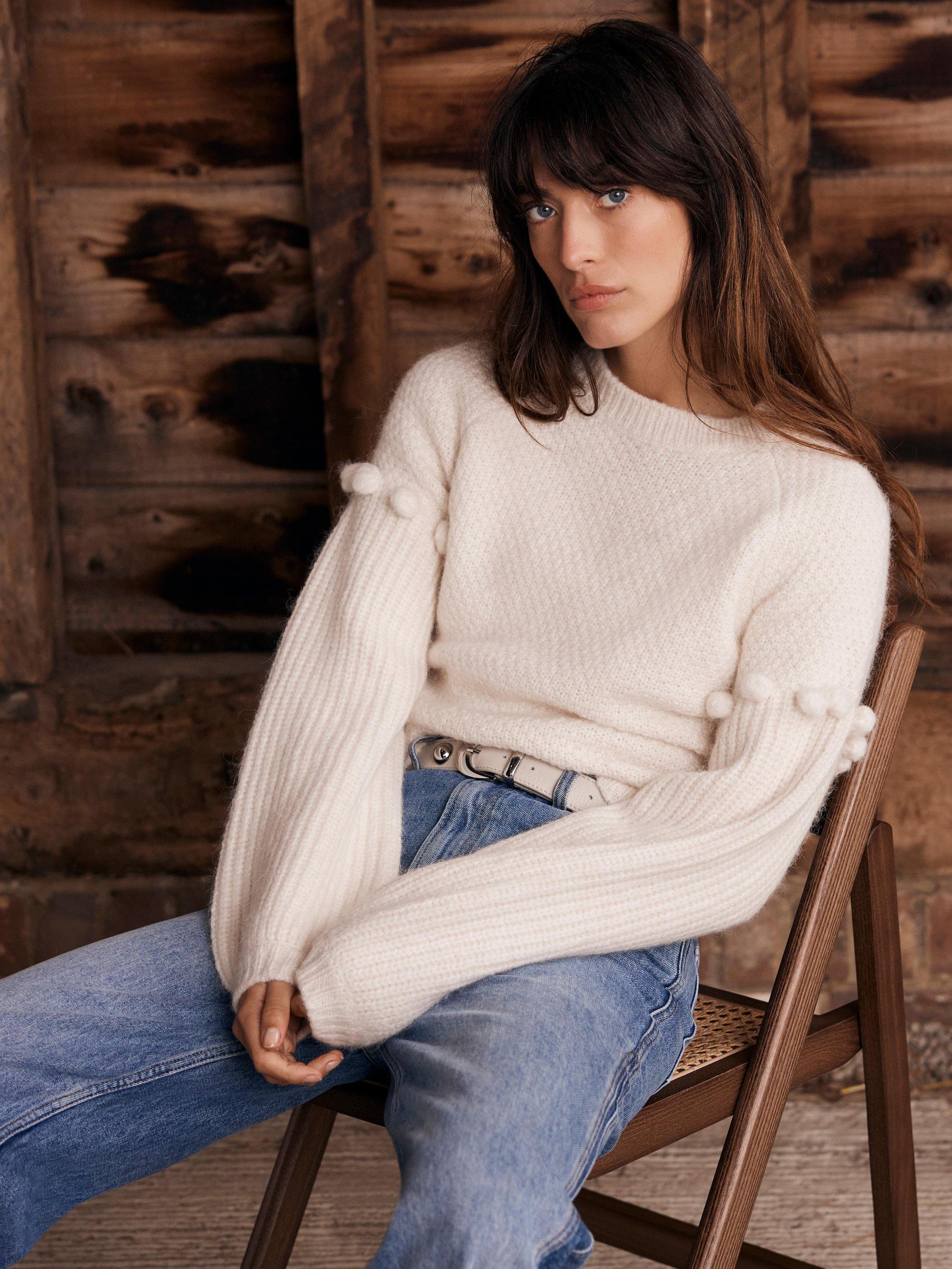 Product image 1 of 9, which shows Mint Velvet Bobble Sleeve Jumper, Natural Cream, L