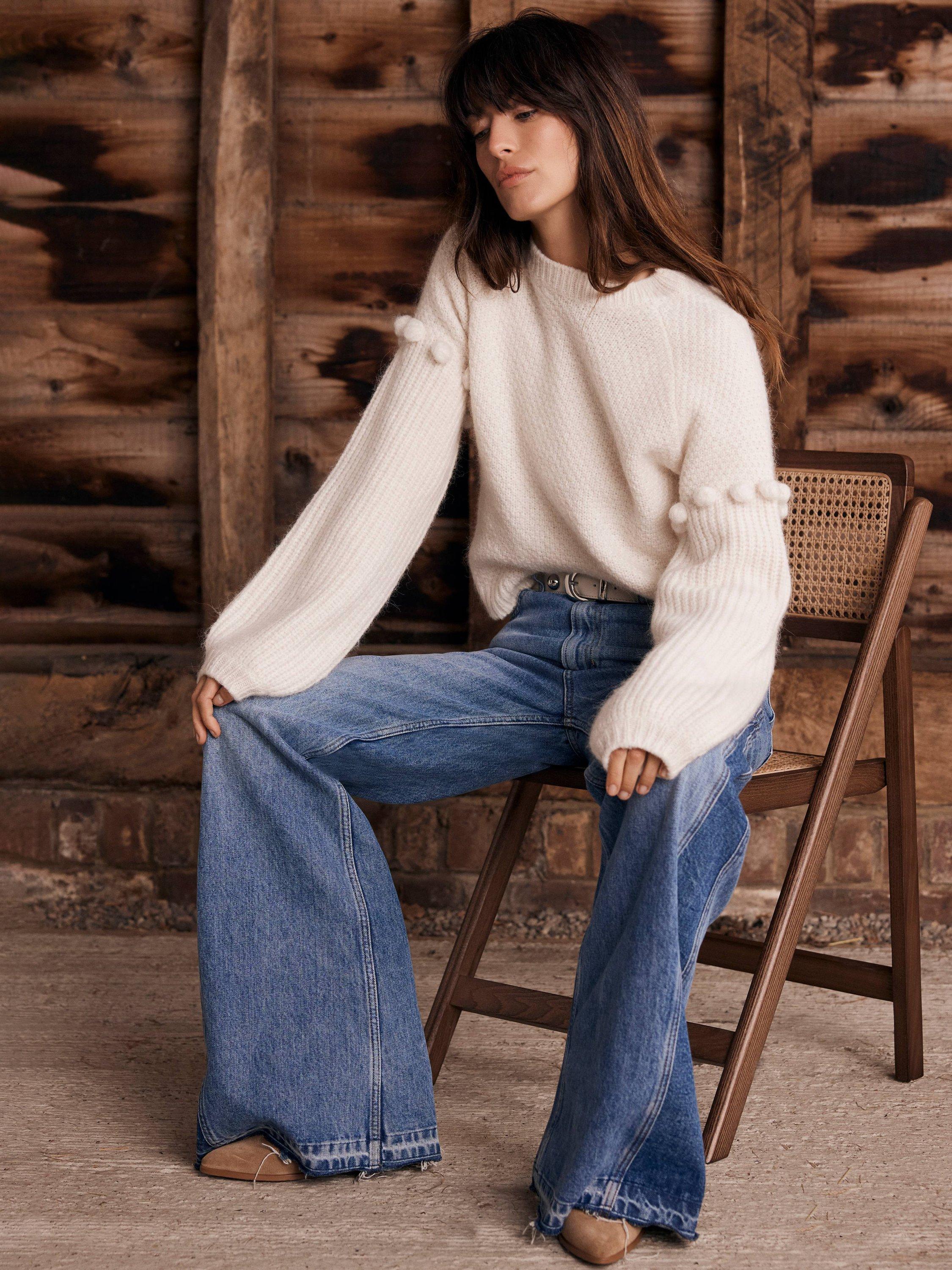 Product image 2 of 9, which shows Mint Velvet Bobble Sleeve Jumper, Natural Cream, L