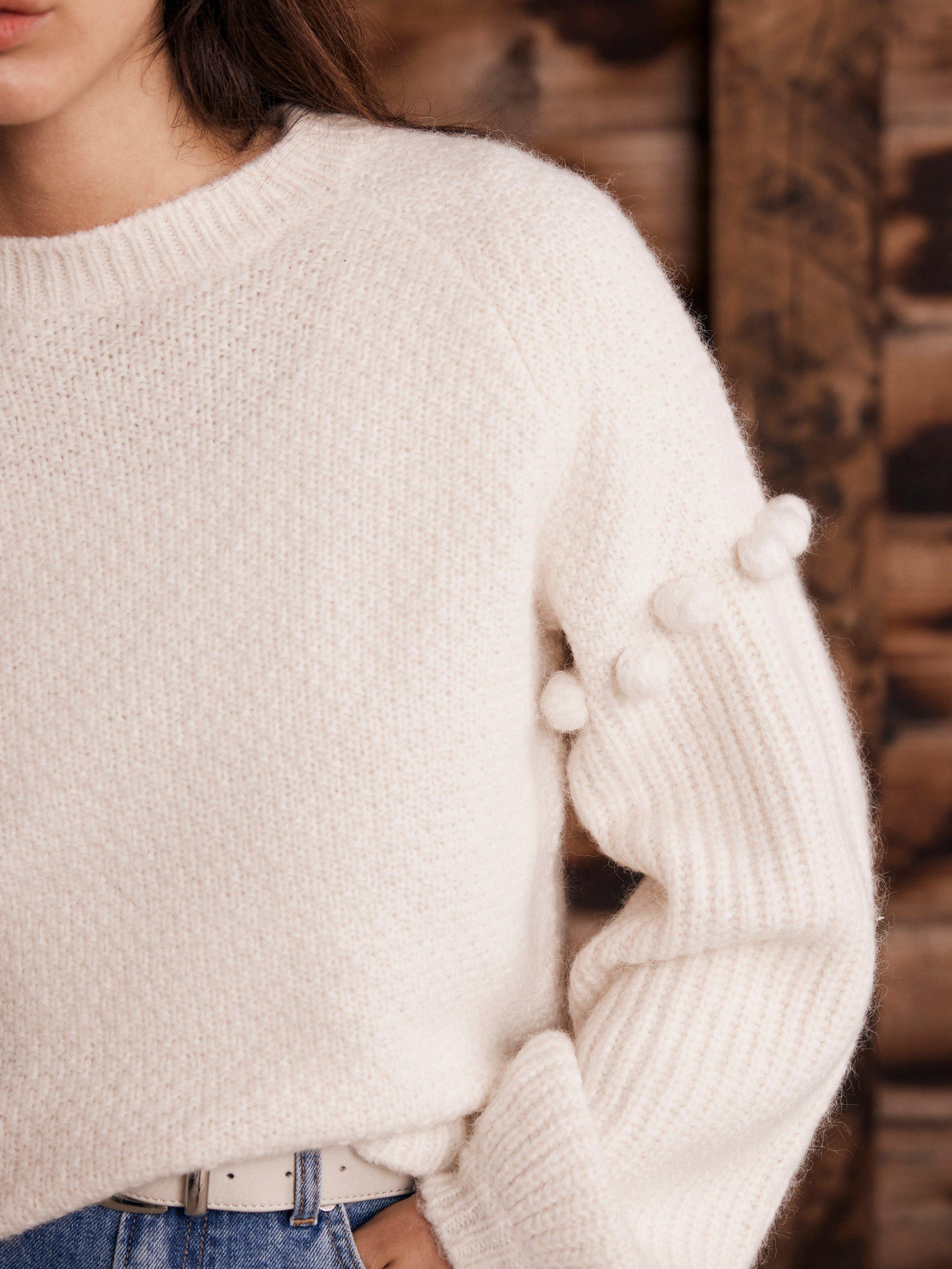 Product image 3 of 9, which shows Mint Velvet Bobble Sleeve Jumper, Natural Cream, L