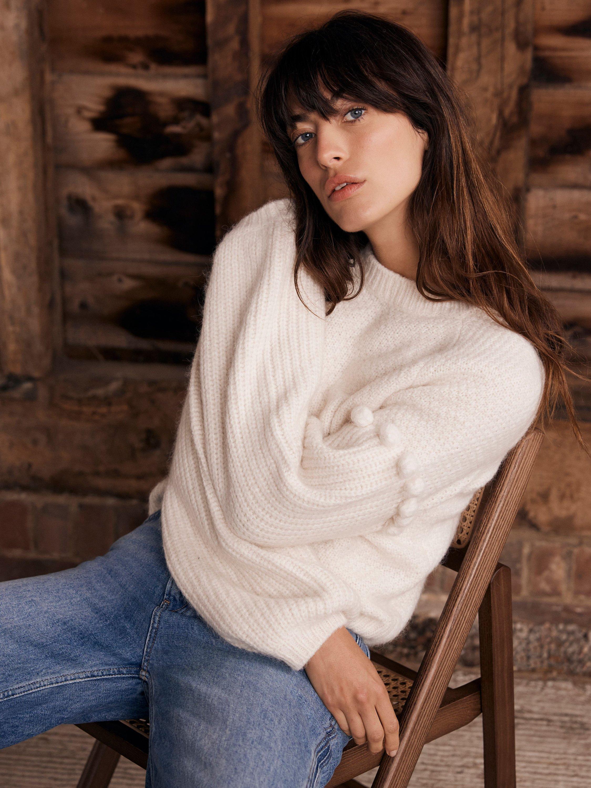 Product image 5 of 9, which shows Mint Velvet Bobble Sleeve Jumper, Natural Cream, L