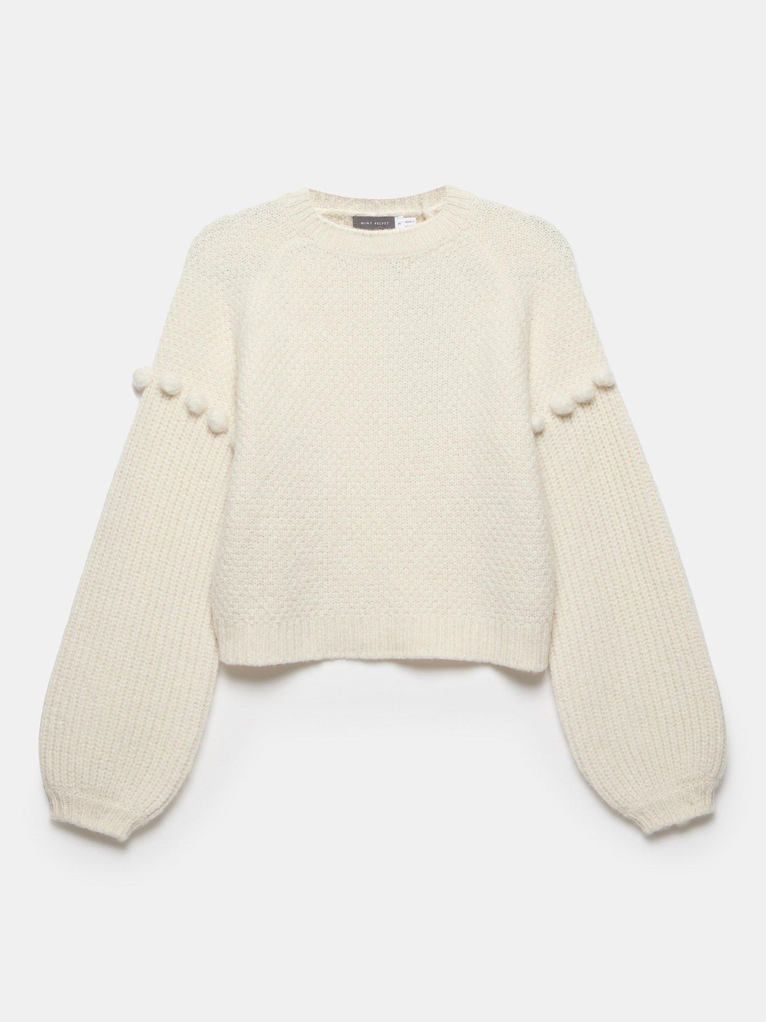 Product image 7 of 9, which shows Mint Velvet Bobble Sleeve Jumper, Natural Cream, L