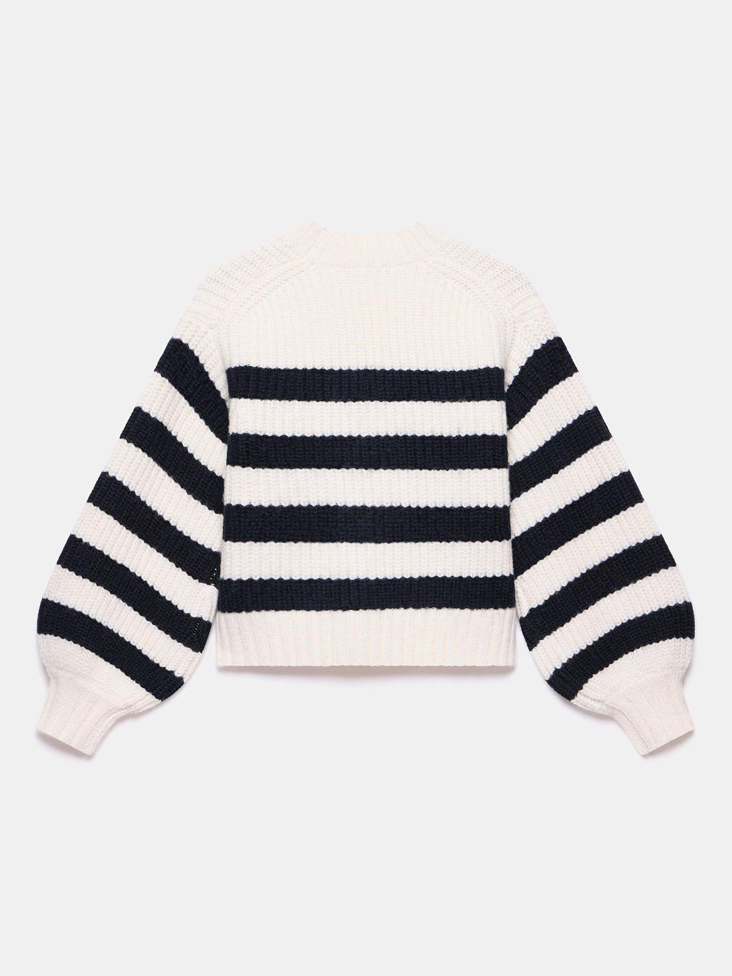 Product image 7 of 8, which shows Mint Velvet Stripe V-Neck Cardigan, Navy/Ivory, L