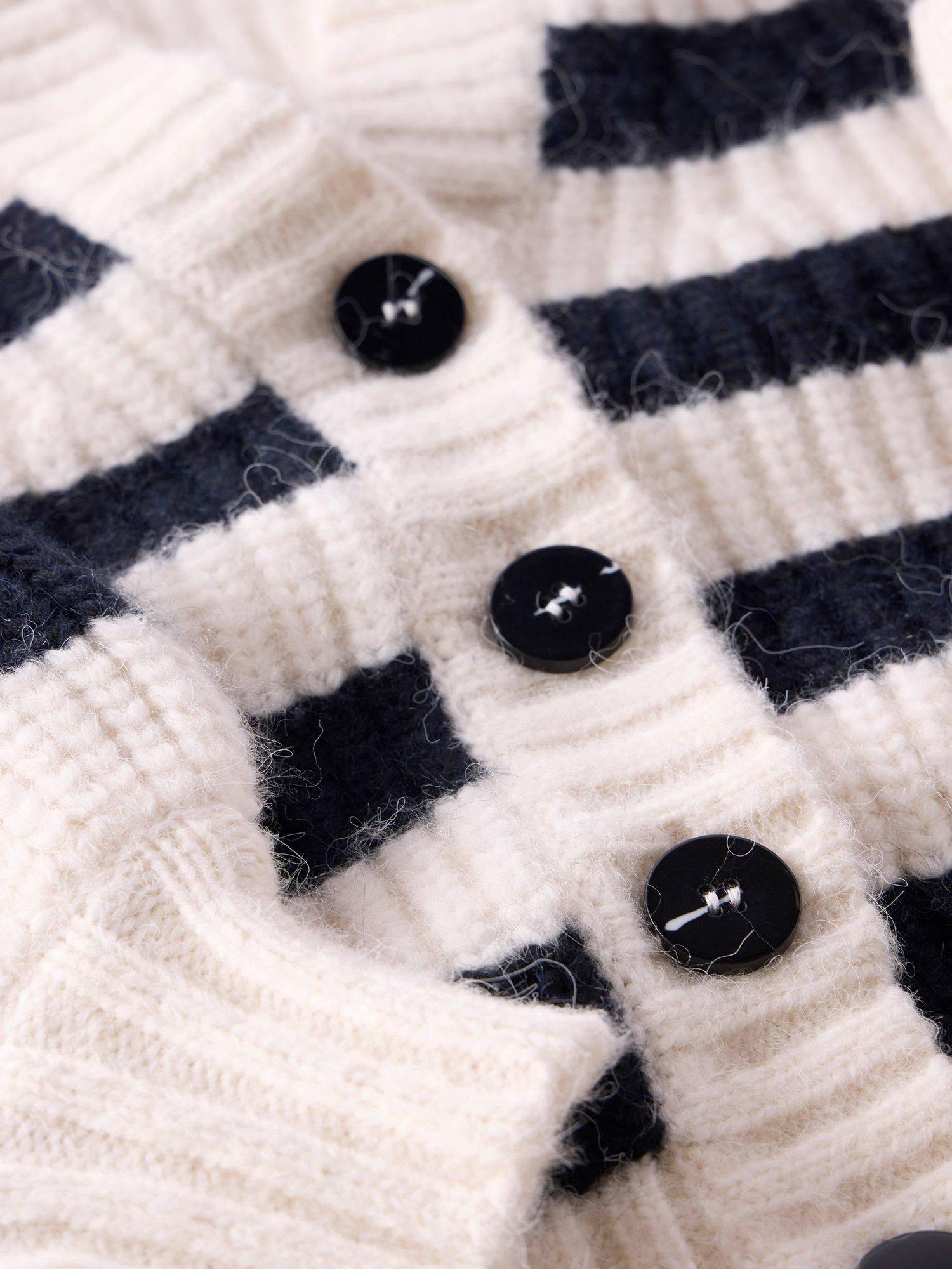 Product image 8 of 8, which shows Mint Velvet Stripe V-Neck Cardigan, Navy/Ivory, L