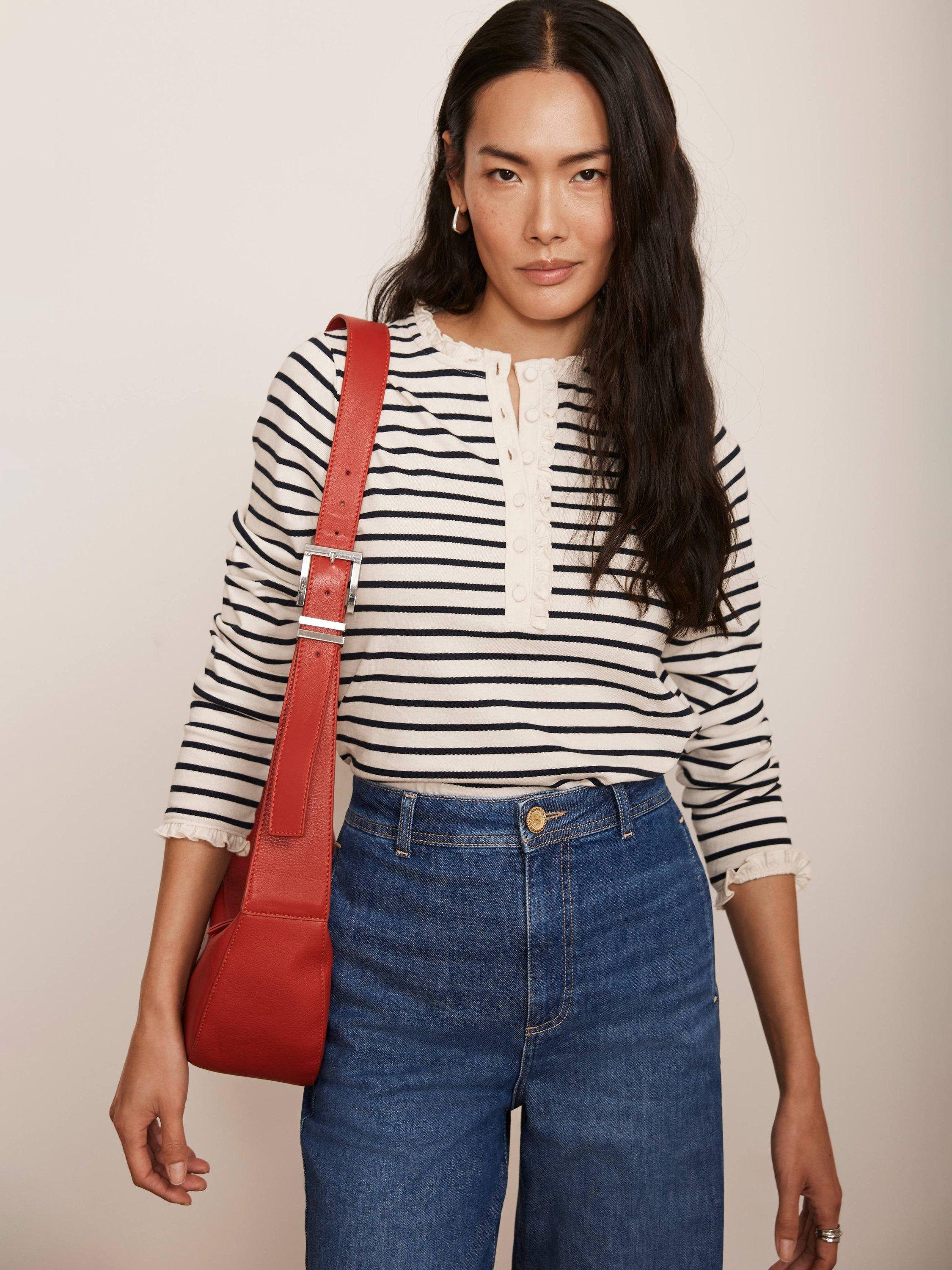 Mint Velvet Striped Henley Top, Cream