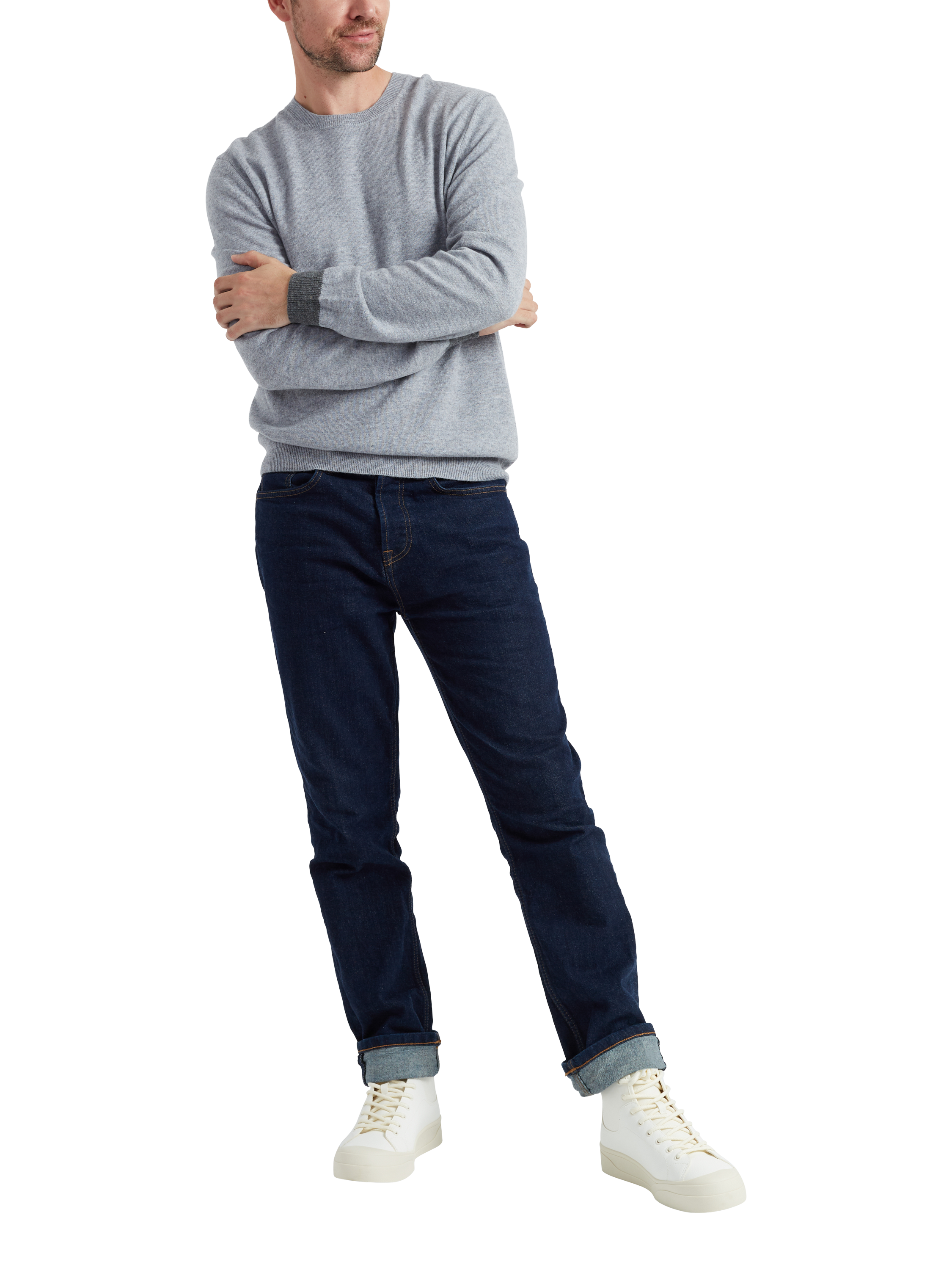 Chinti & Parker Wool & Cashmere Contrast Cuff Sweater, Grey Marl
