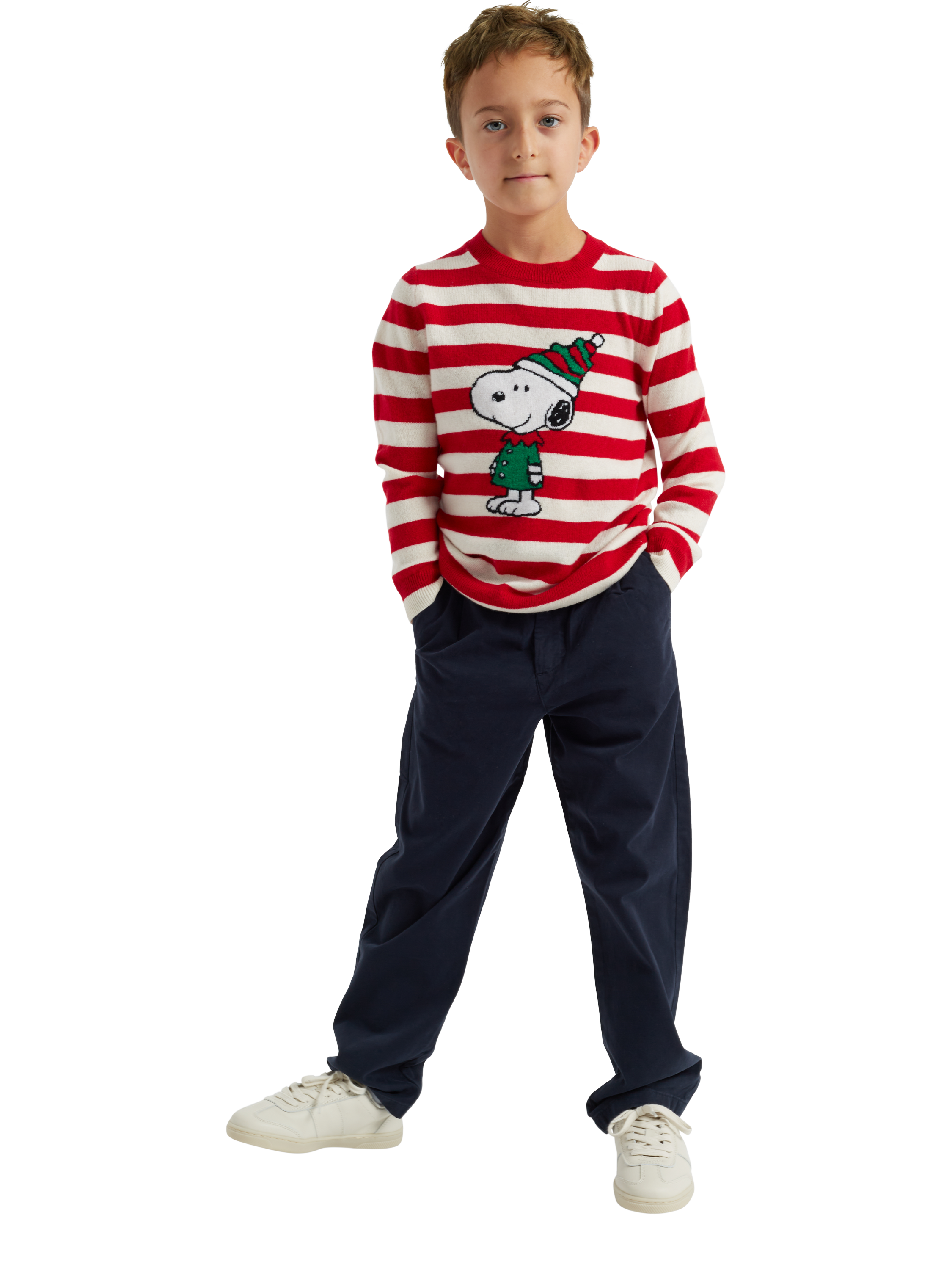 Chinti & Parker Kids' Snoopy Elf Jumper, Velvet Red/Multi