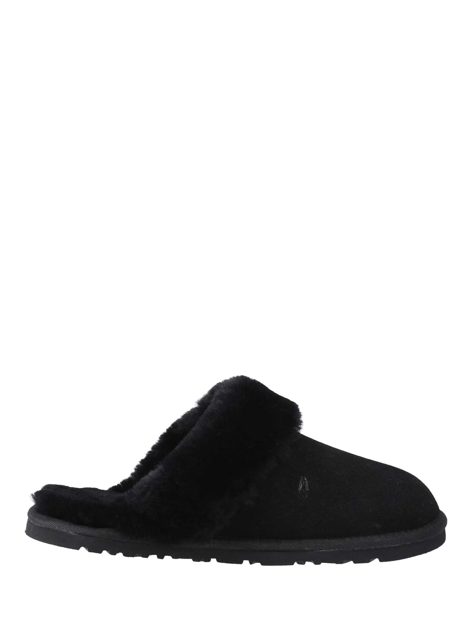 Product image 1 of 4, which shows Hush Puppies Samantha Suede Sheepskin Collar Mule Slippers, Black, 3