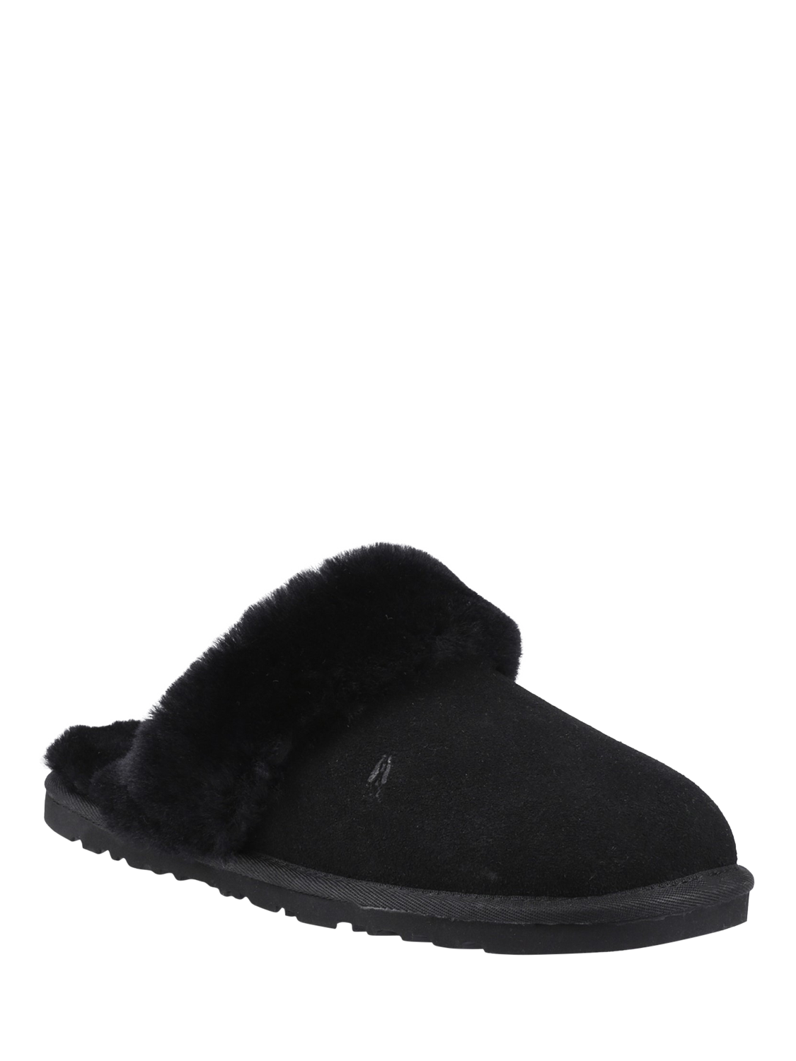 Product image 2 of 4, which shows Hush Puppies Samantha Suede Sheepskin Collar Mule Slippers, Black, 3
