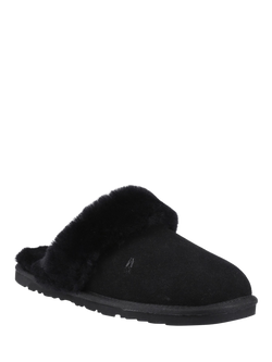 Hush Puppies Samantha Suede Sheepskin Collar Mule Slippers - view 2, Black