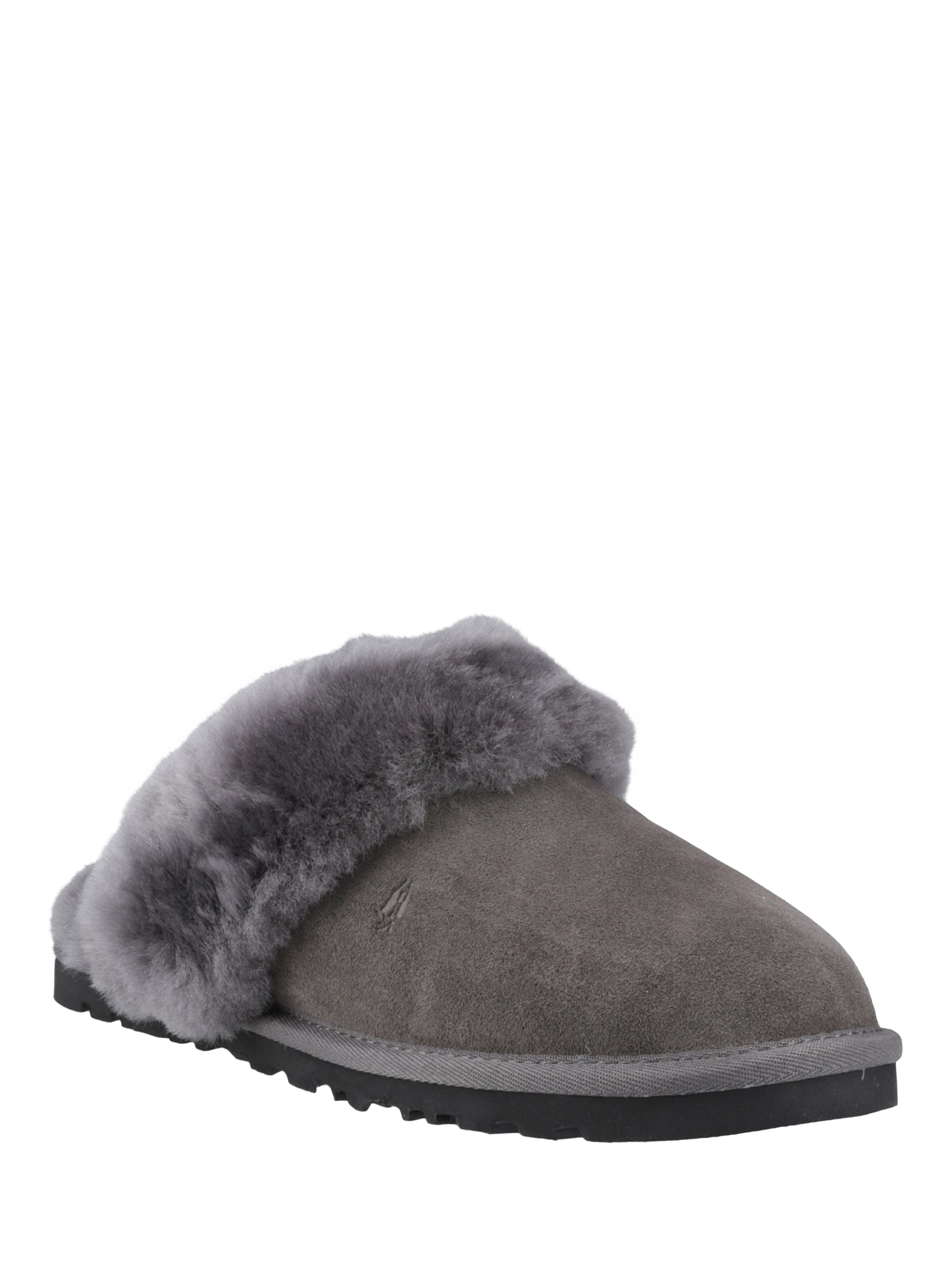 Product image 2 of 4, which shows Hush Puppies Samantha Suede Sheepskin Collar Mule Slippers, Grey, 3
