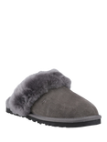 Hush Puppies Samantha Suede Sheepskin Collar Mule Slippers, Grey