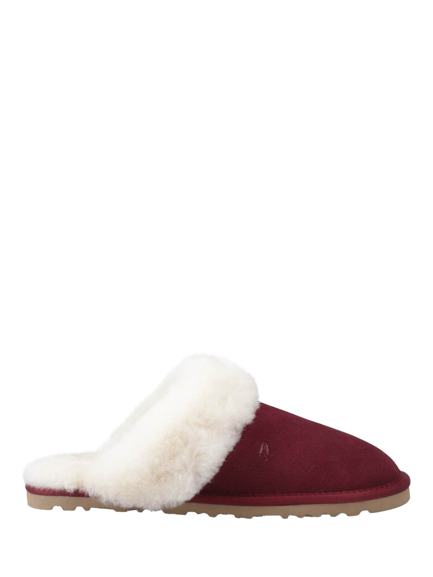Product image 1 of 4, which shows Hush Puppies Samantha Suede Sheepskin Collar Mule Slippers, Wine, 8