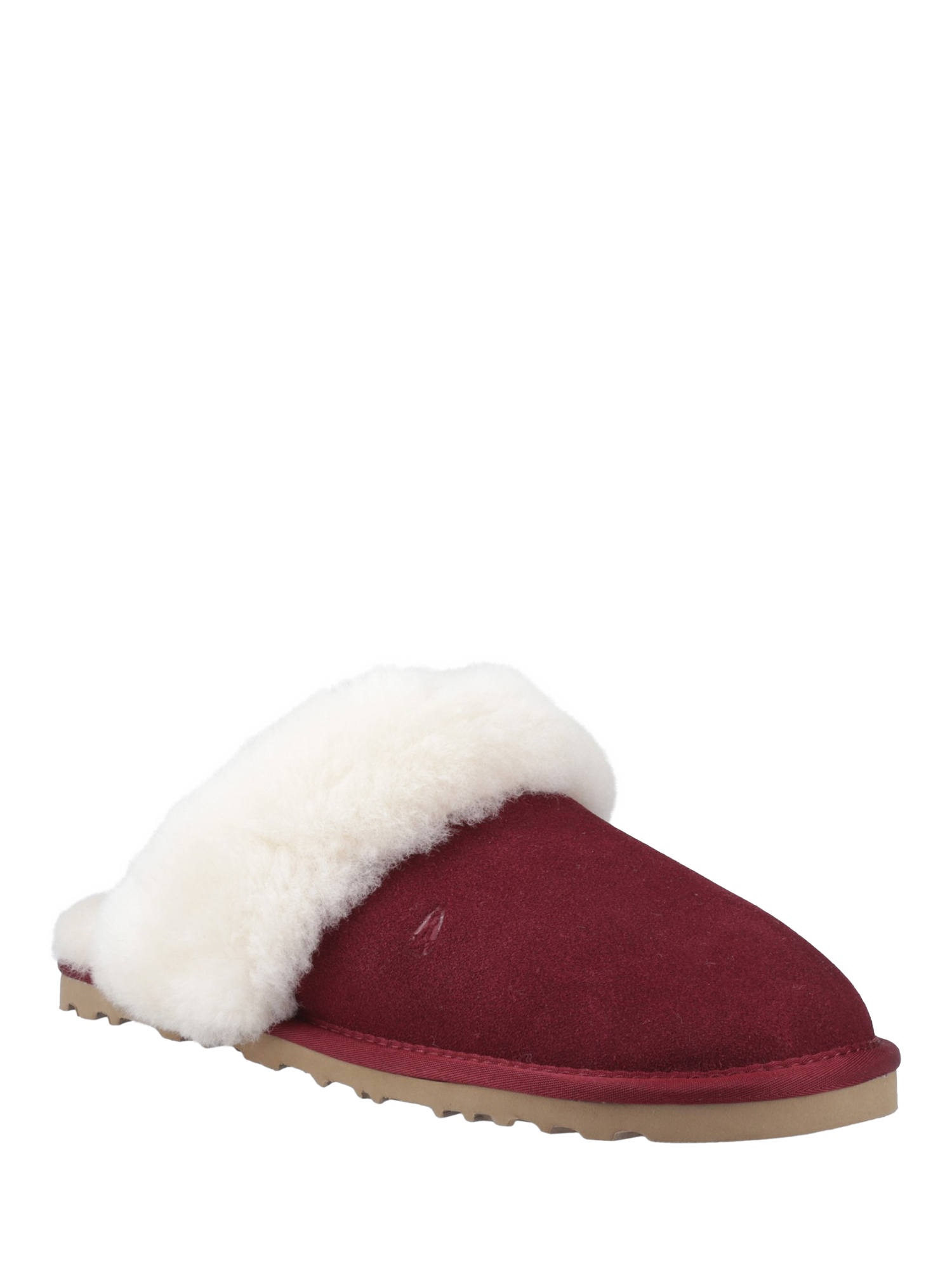 Product image 2 of 4, which shows Hush Puppies Samantha Suede Sheepskin Collar Mule Slippers, Wine, 8