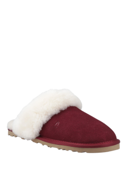 Hush Puppies Samantha Suede Sheepskin Collar Mule Slippers - view 2, Wine