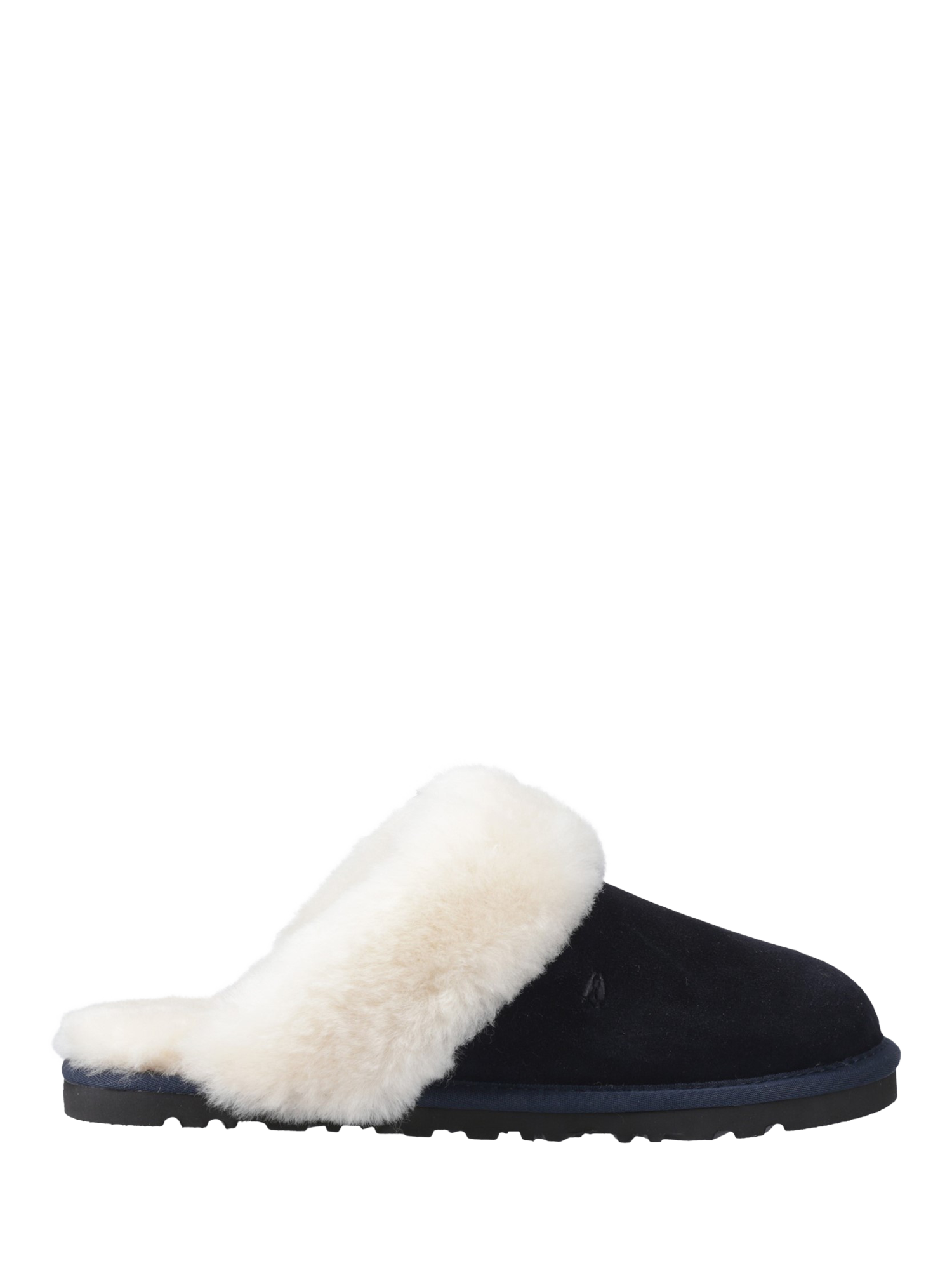 Product image 1 of 4, which shows Hush Puppies Samantha Suede Sheepskin Collar Mule Slippers, Navy, 5