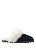 Hush Puppies Samantha Suede Sheepskin Collar Mule Slippers, Navy