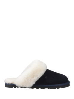 Hush Puppies Samantha Suede Sheepskin Collar Mule Slippers, Navy