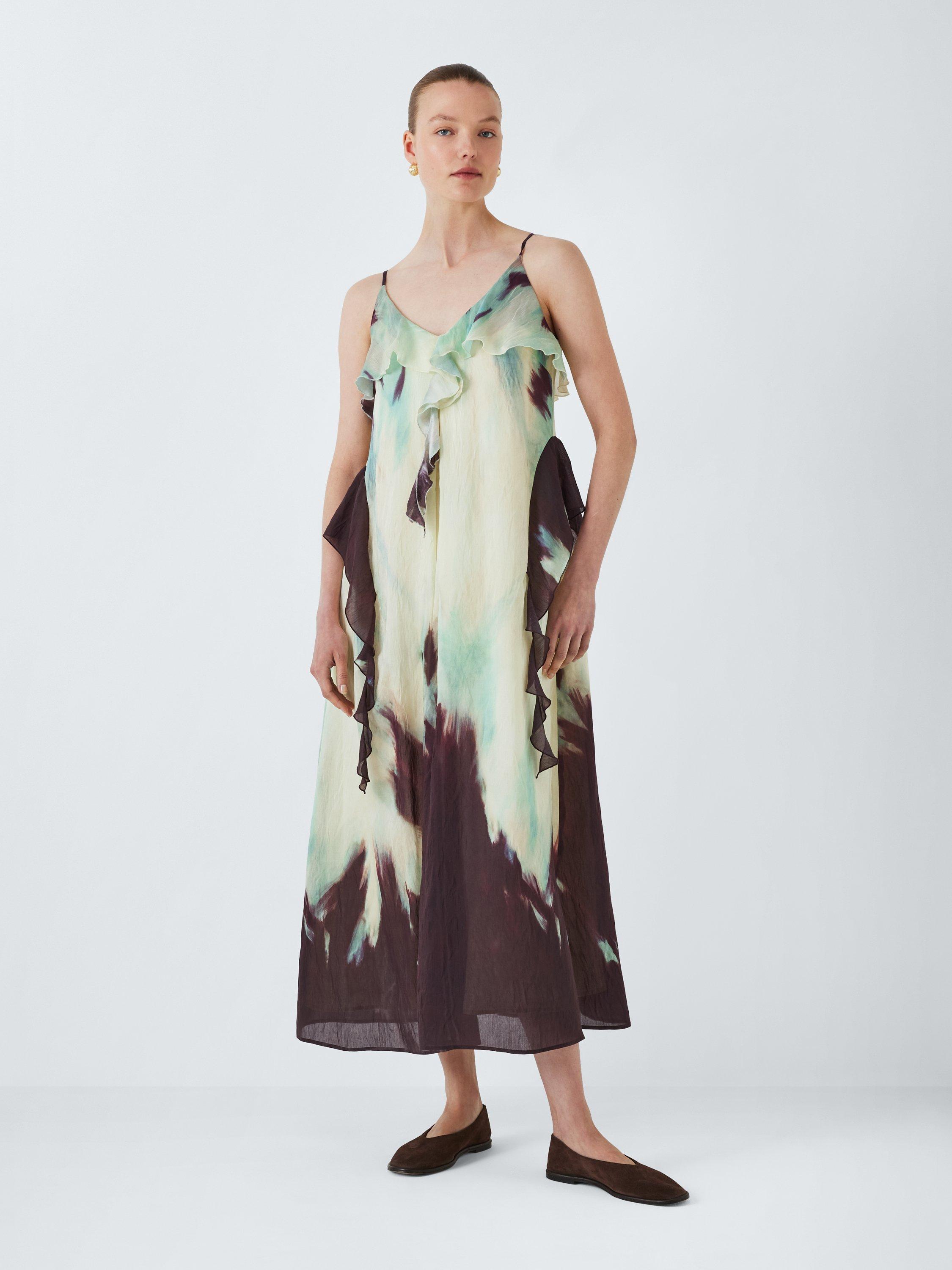 Product image 1 of 7, which shows John Lewis Ombre Sleeveless Ruffle Maxi Dress, Petal Ombre, 8