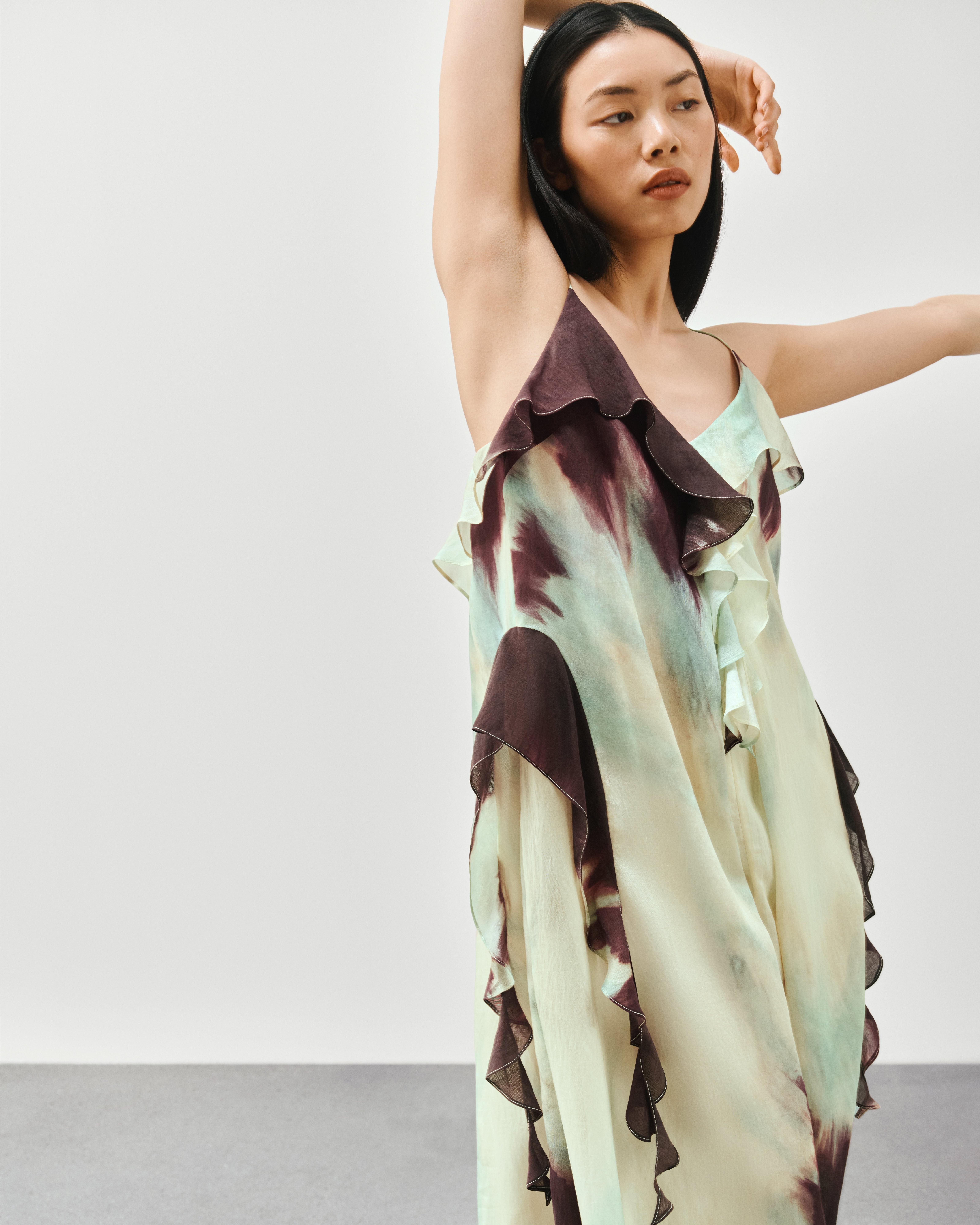 Product image 7 of 7, which shows John Lewis Ombre Sleeveless Ruffle Maxi Dress, Petal Ombre, 8