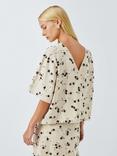 John Lewis Short Sleeve Embellished Linen Blend Top, Multi