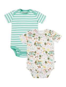 Frugi Baby Organic Cotton Farmyard Short Sleeve Bodysuit, Pack of 2, Multi, Multi