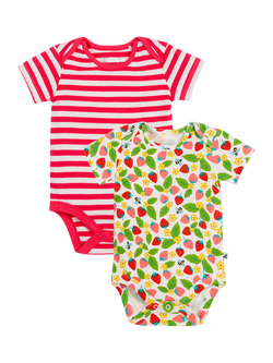 Frugi Baby Organic Cotton Strawberry Short Sleeve Bodysuit, Pack of 2, Multi, Multi