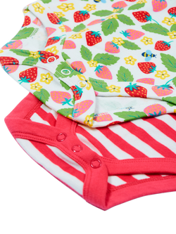 Frugi Baby Organic Cotton Strawberry Short Sleeve Bodysuit, Pack of 2, Multi - view 2, Multi