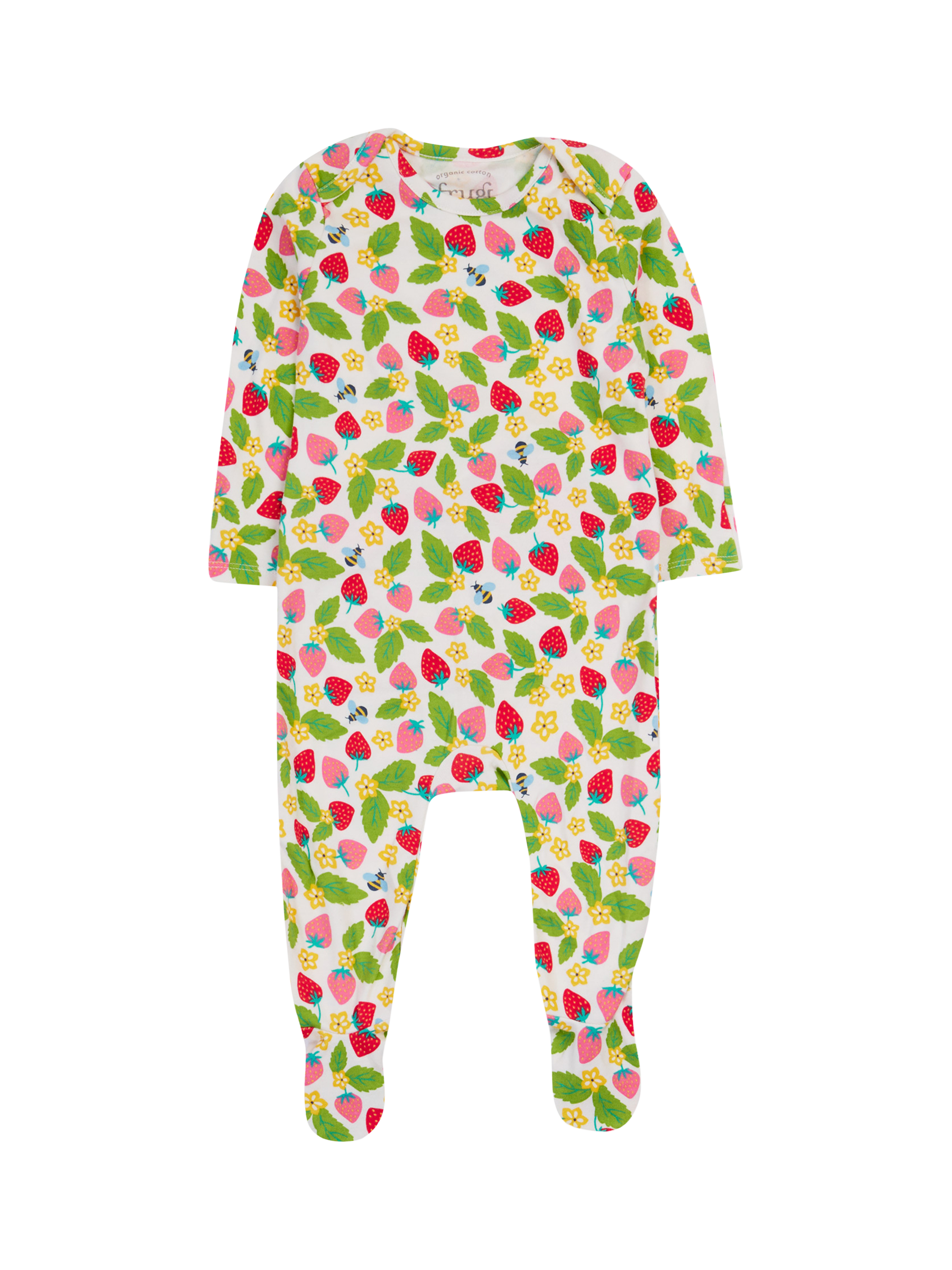 Product image 1 of 5, which shows Frugi Baby Easy Printed Babygrow, White/Multi, 0-3 months