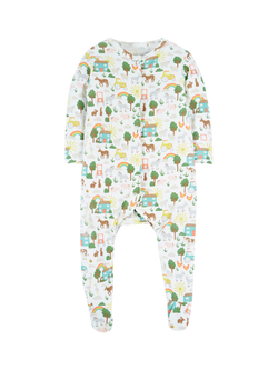 Frugi Baby Lovely Organic Cotton Farmyard Sleepsuit, Multi, Multi