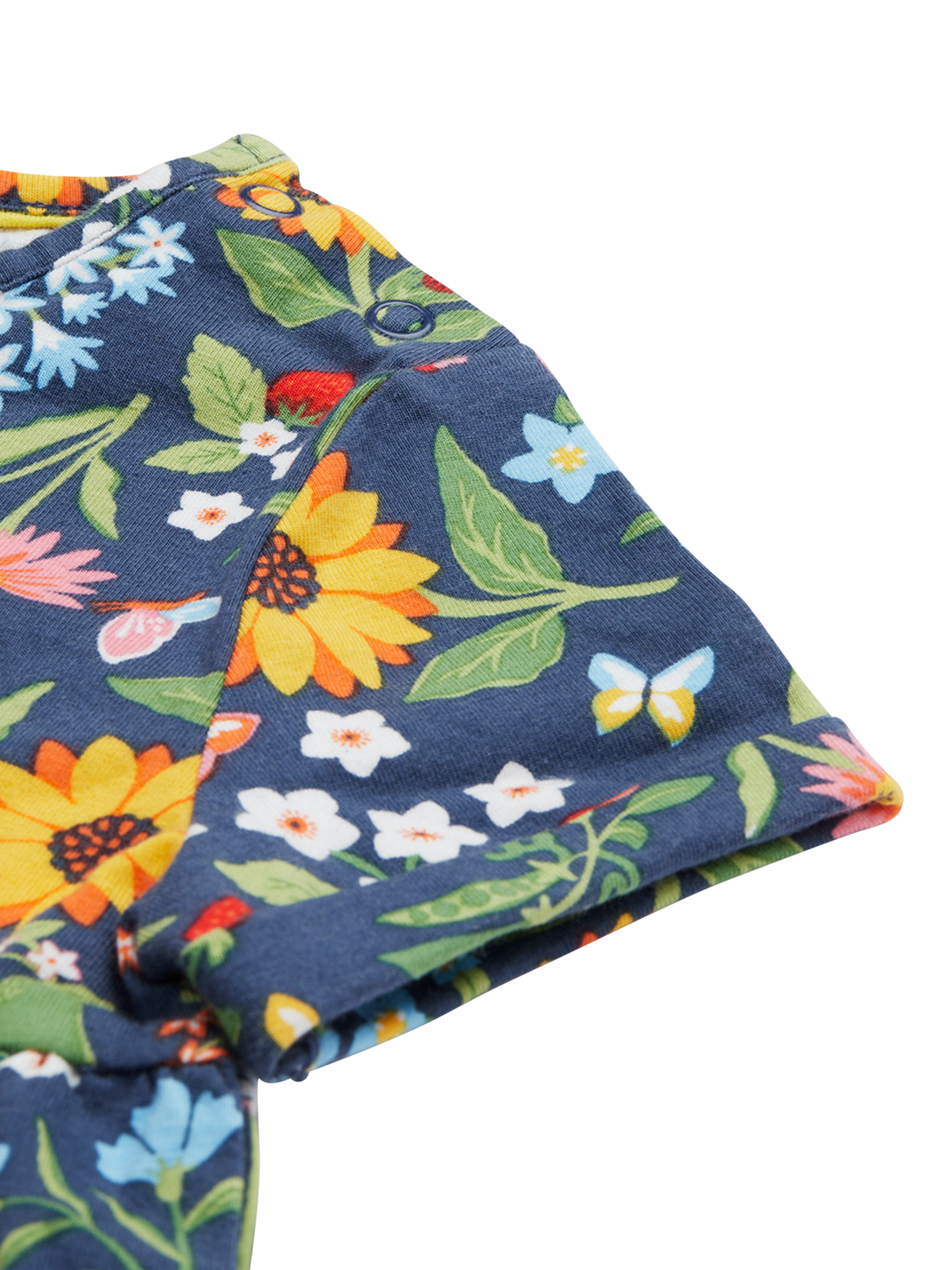Product image 2 of 4, which shows Frugi Baby Ellen Cotton Short Sleeved Floral Dress, Potager Garden, 0-3 months