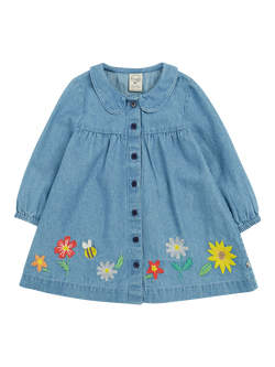 Frugi Baby Emma Organic Cotton Denim Shirt Dress, Blue, Blue