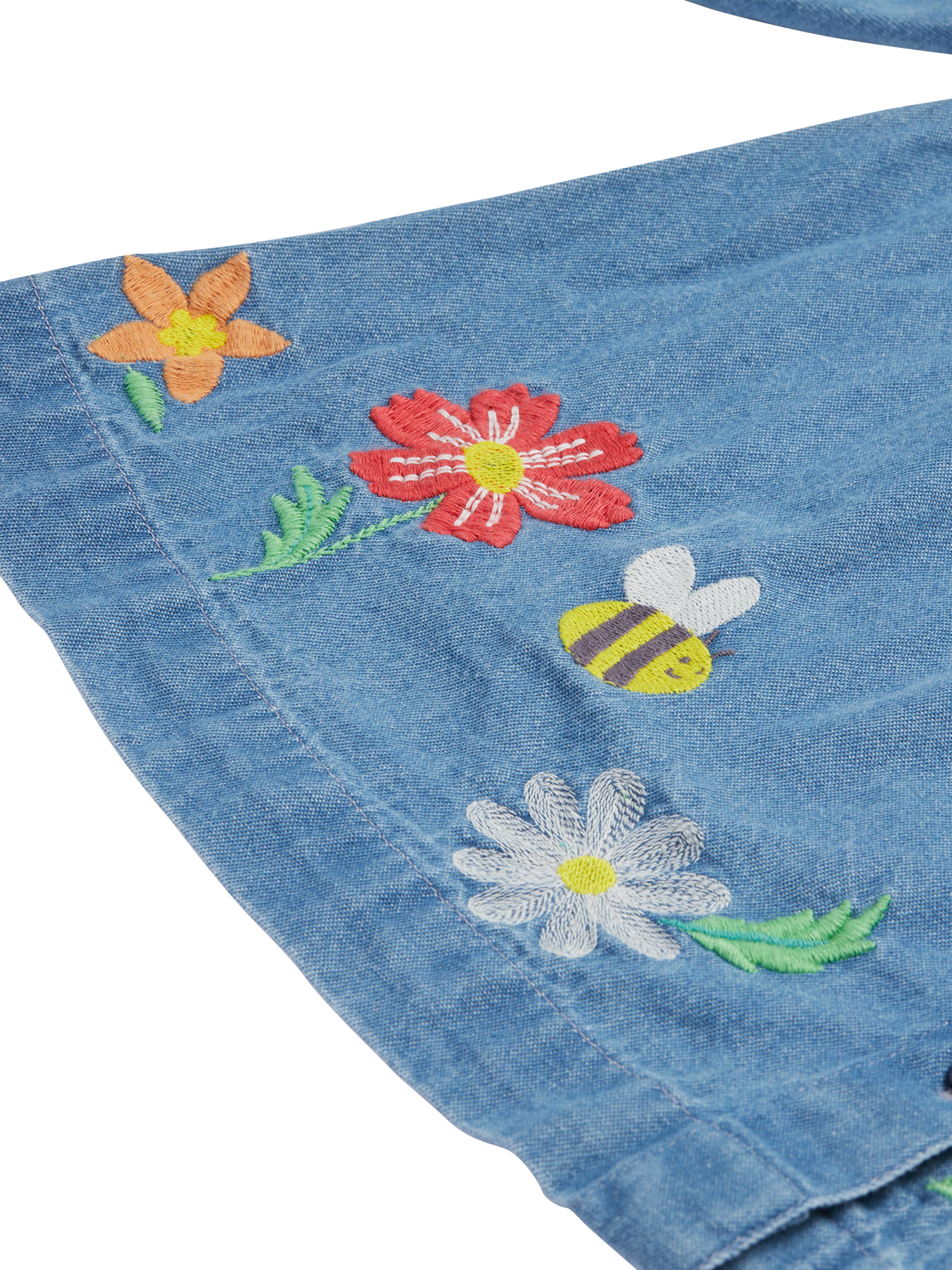 Product image 4 of 6, which shows Frugi Baby Emma Organic Cotton Denim Shirt Dress, Blue, 0-3 months