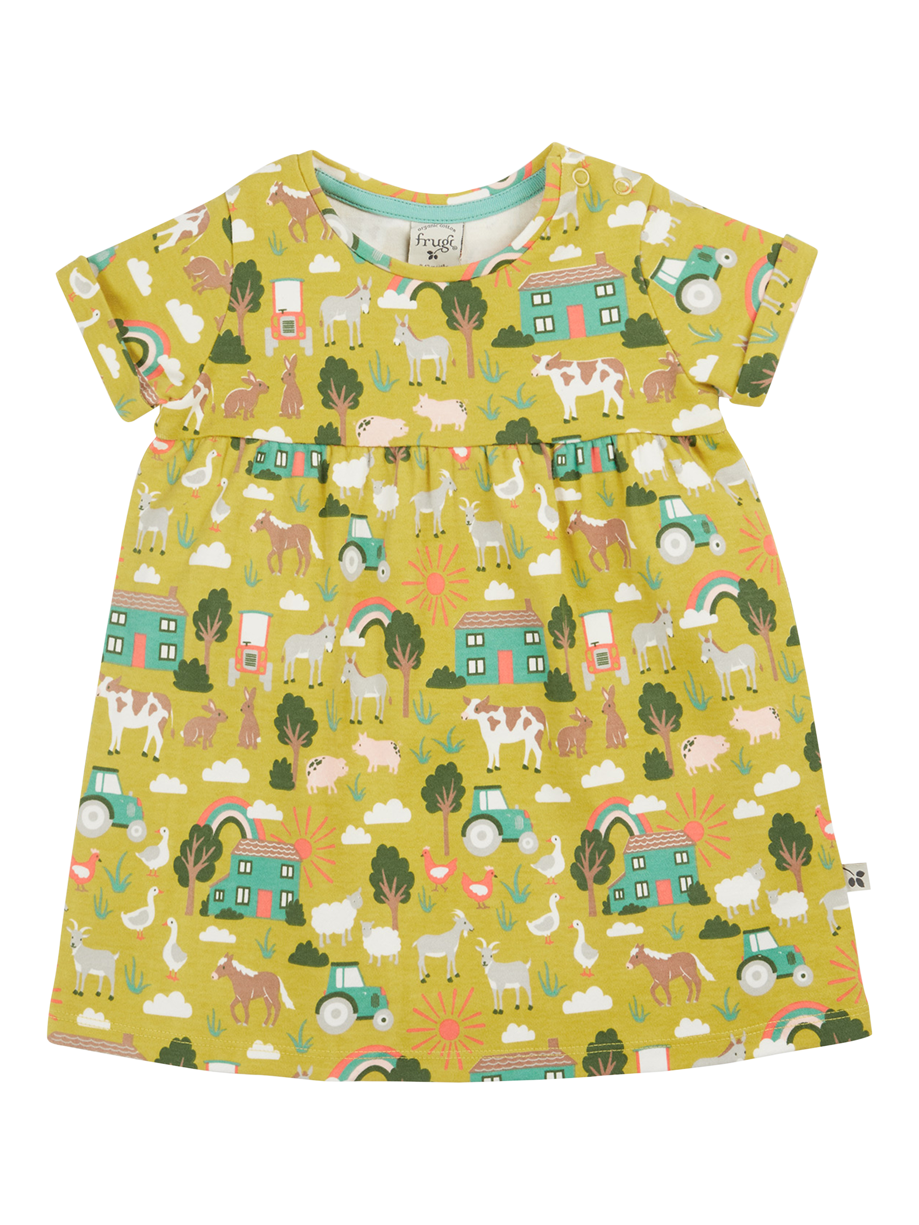 Product image 1 of 4, which shows Frugi Kids' Tallie Organic Cotton Farm Life Printed Dress, Multi, 0-3 months