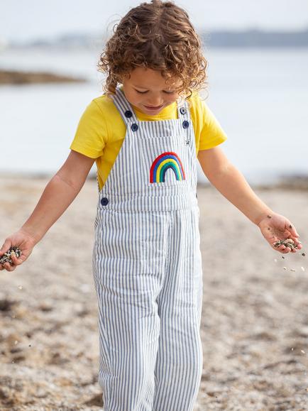 Frugi Baby Hugh Organic Cotton Dungarees, Blue - view 2, Blue
