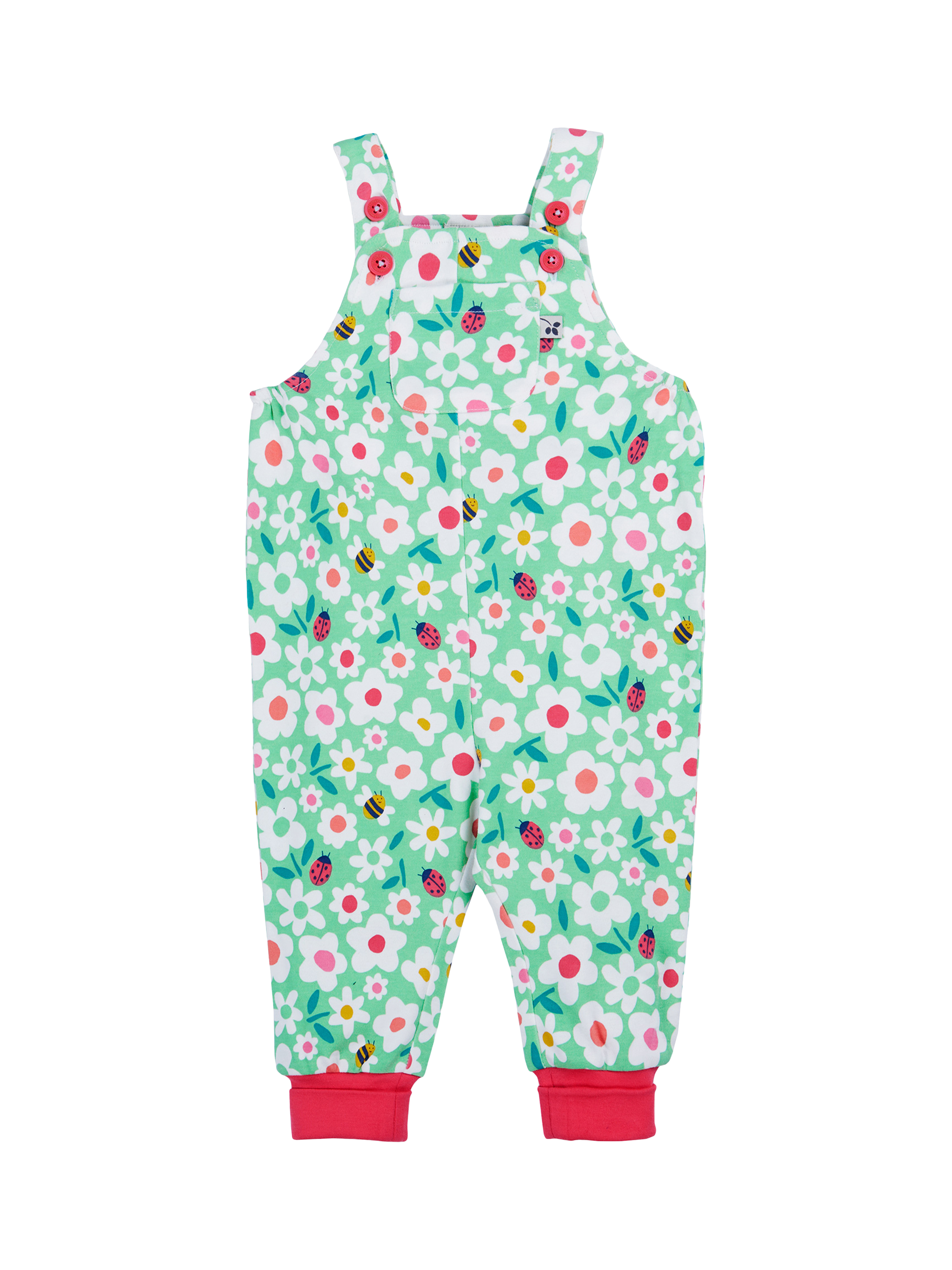 Product image 1 of 4, which shows Frugi Baby Parsnip Cotton Dungarees, Busy Bugs, 0-3 months