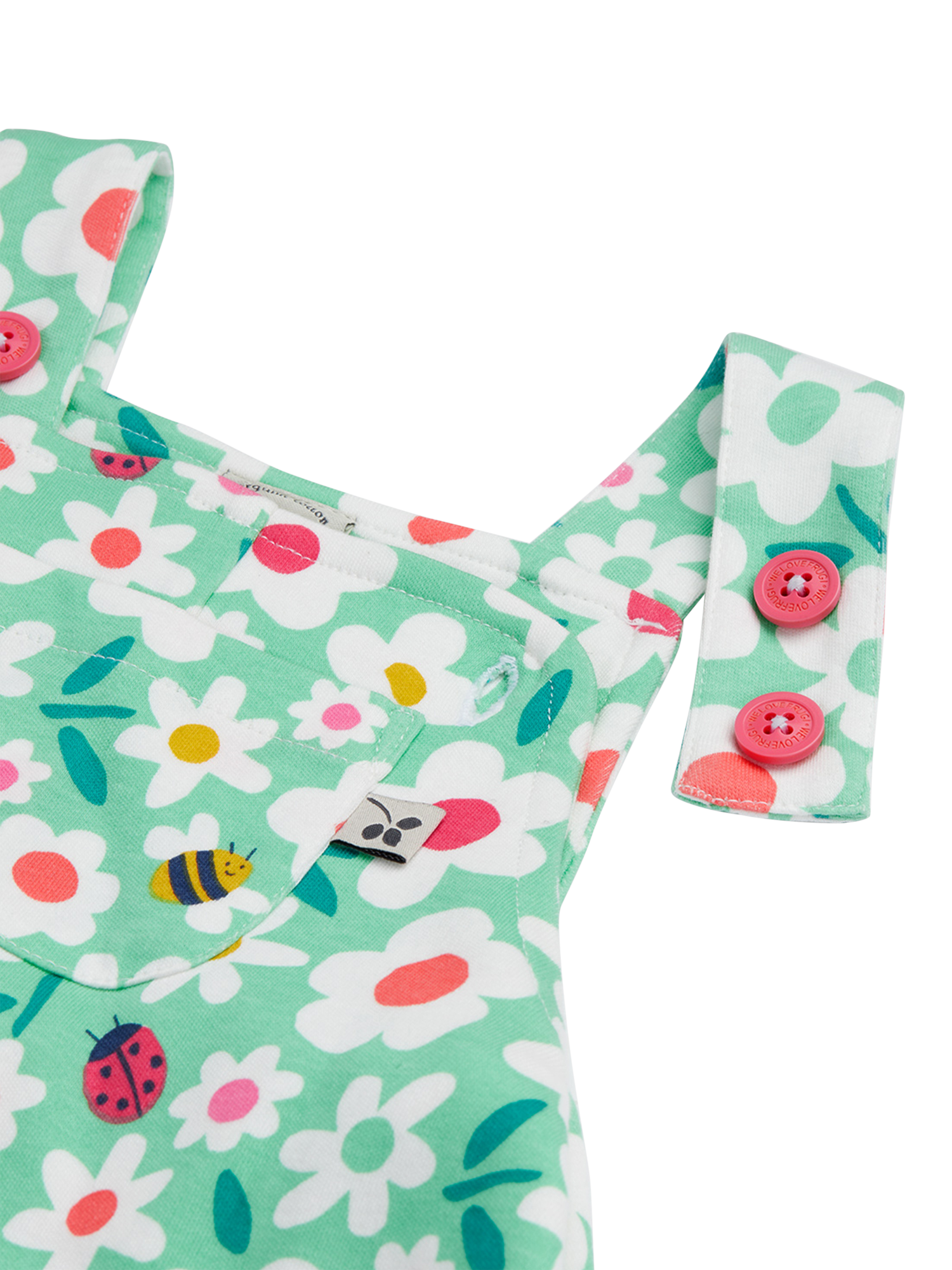 Product image 3 of 4, which shows Frugi Baby Parsnip Cotton Dungarees, Busy Bugs, 0-3 months