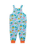 Frugi Baby Parsnip Cotton Long Leg Dungarees, Bluebird Dinoland
