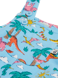 Frugi Baby Parsnip Cotton Long Leg Dungarees, Bluebird Dinoland